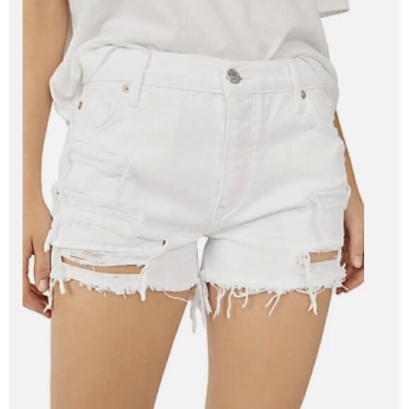 We the Free Maggie Mid-Rise Shorts Optic White Size 24 Destroyed Distressed Jean - Picture 1 of 8